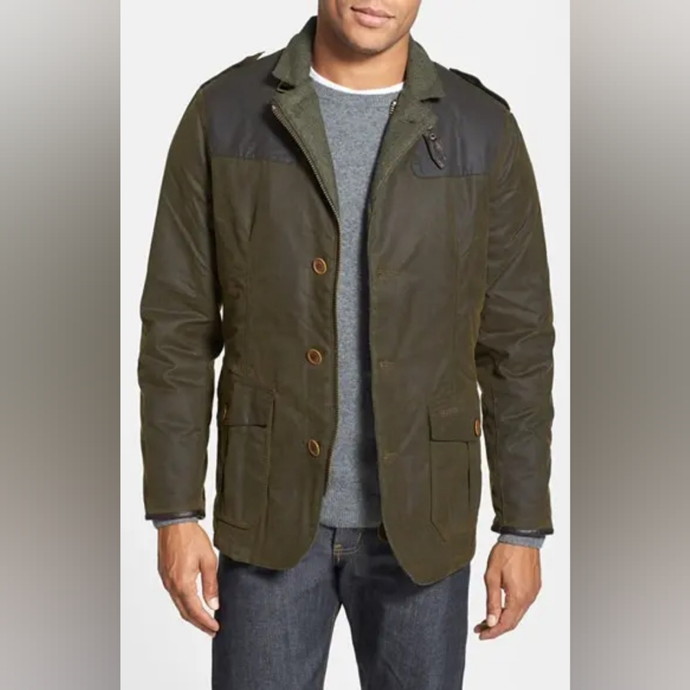 Barbour Greatcoat Wyton Wax Hybrid Sportcoat Medium Tweed And Leather Accents - Picture 11 of 11